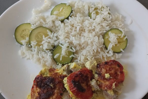 Recette Gratin de lieu noir au curcuma et riz/courgette au COMBI NINJA