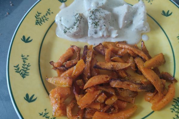 Recette Poulet moutardé et ses frites de patate douce