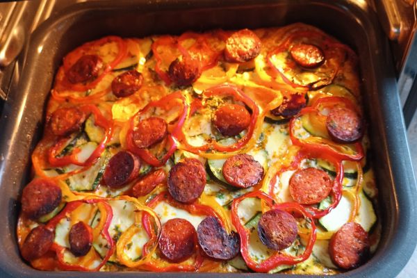 Recette Gratin pdt courgette poivrons chorizo au COMBI NINJA