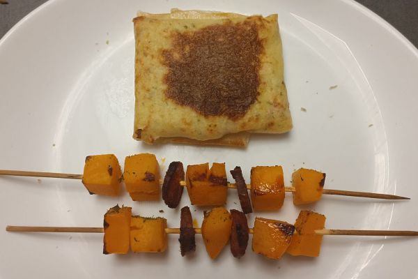 Brochettes de butternut et chorizo au combi  ninja