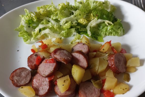 Recette Pdt poivrons et saucisses fumées au COMBI NINJA