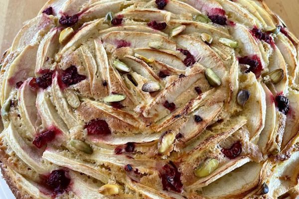 Recette Gateau pommes/pistache/framboises