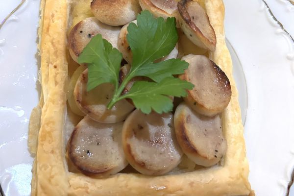 Recette Tarte fine de boudin blanc aux pommes