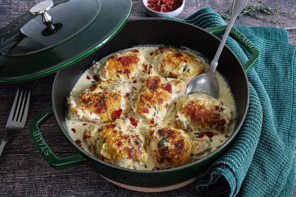 Recette Poulet mijoté à la crème de parmesan et jambon de Parme