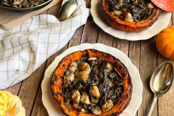 Recette Potimarron farci au poulet et champignons