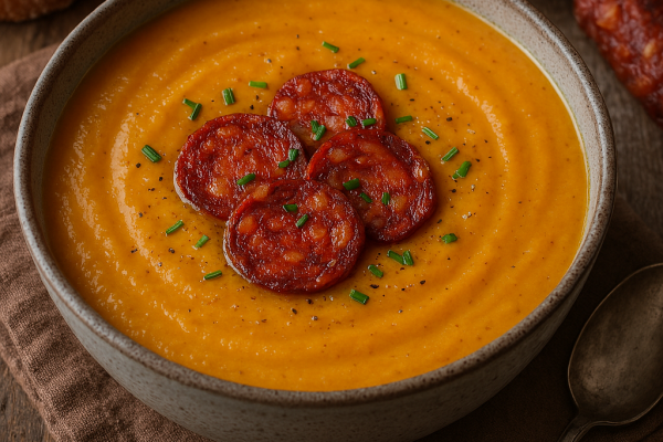 Recette Velouté de potimarron au chorizo (recette Yumelise)