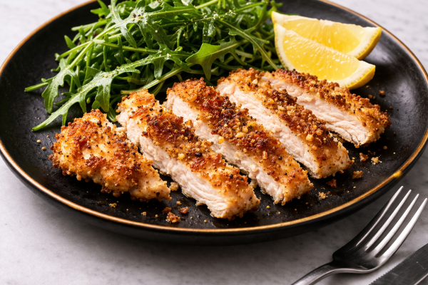 Recette Poulet pané à l'ail (avec roquette citronnée) de Jamie Oliver